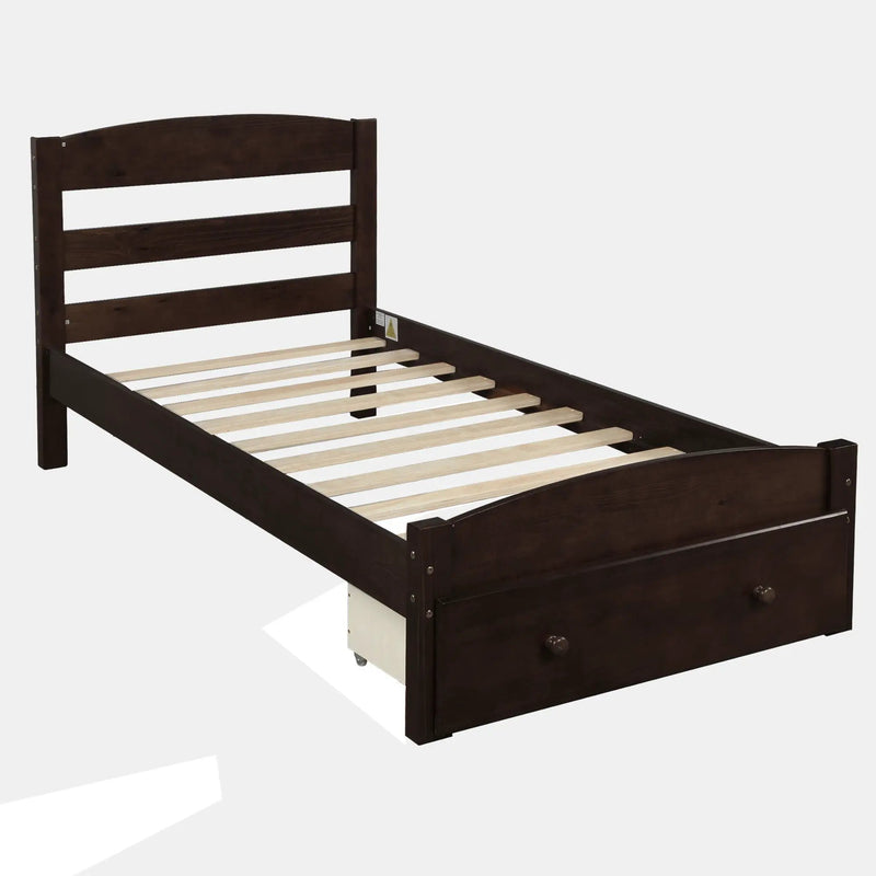 Platform Bed Frame With Storage Drawer And Wood Slat Support No Box Spring Needed by HouseOfZazla