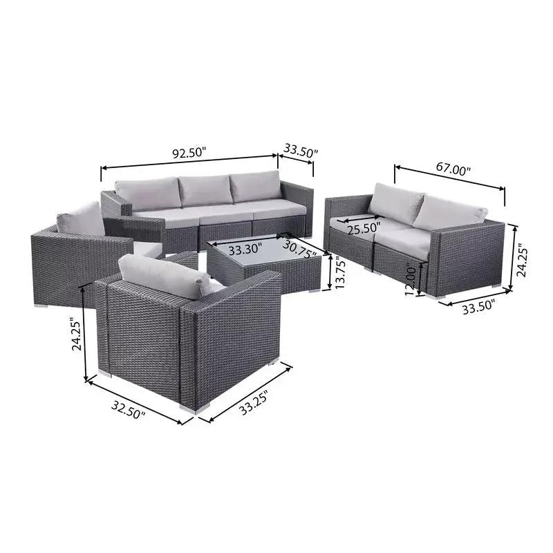 7 Person Outdoor Seating Group With Cushions - Gray / Silver by HouseOfZazla