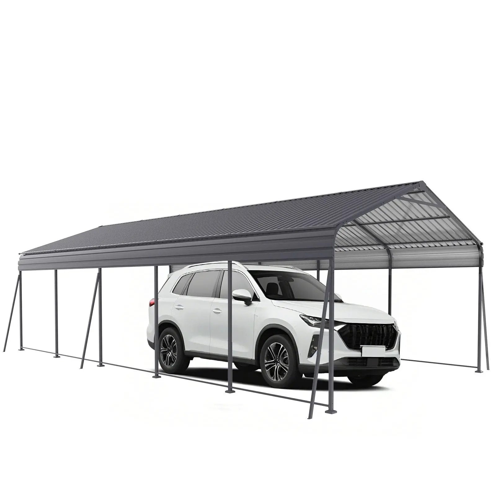 Metal Carport 13 X 26.5 Ft Heavy Duty With Galvanized Steel Roof Metal Garage Canopy With Galvanized Steel Roof & Frame Car Tent Outdoor Storage Shed For Car Boats And Truck - Gray by HouseOfZazla