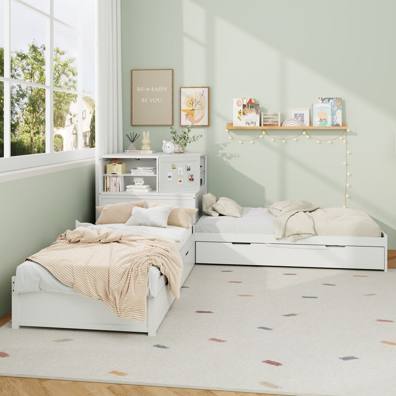 L-Shaped Bed Frame With Trundle, Built In Desk & LED Lighting by HouseOfZazla