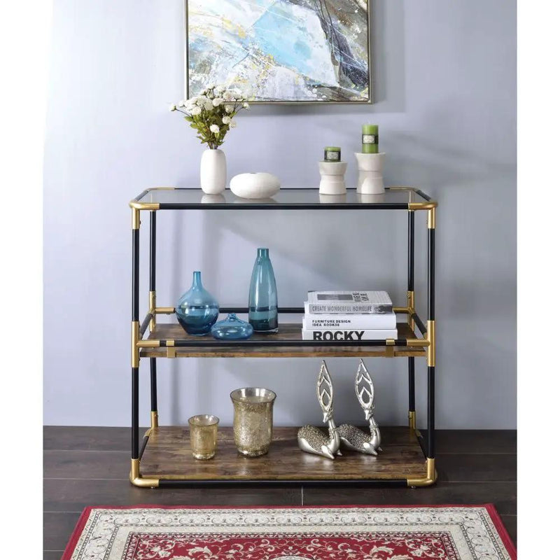 Heleris - Console Table - Smoky Glass Top & Black & Gold by Unique Piece Furniture