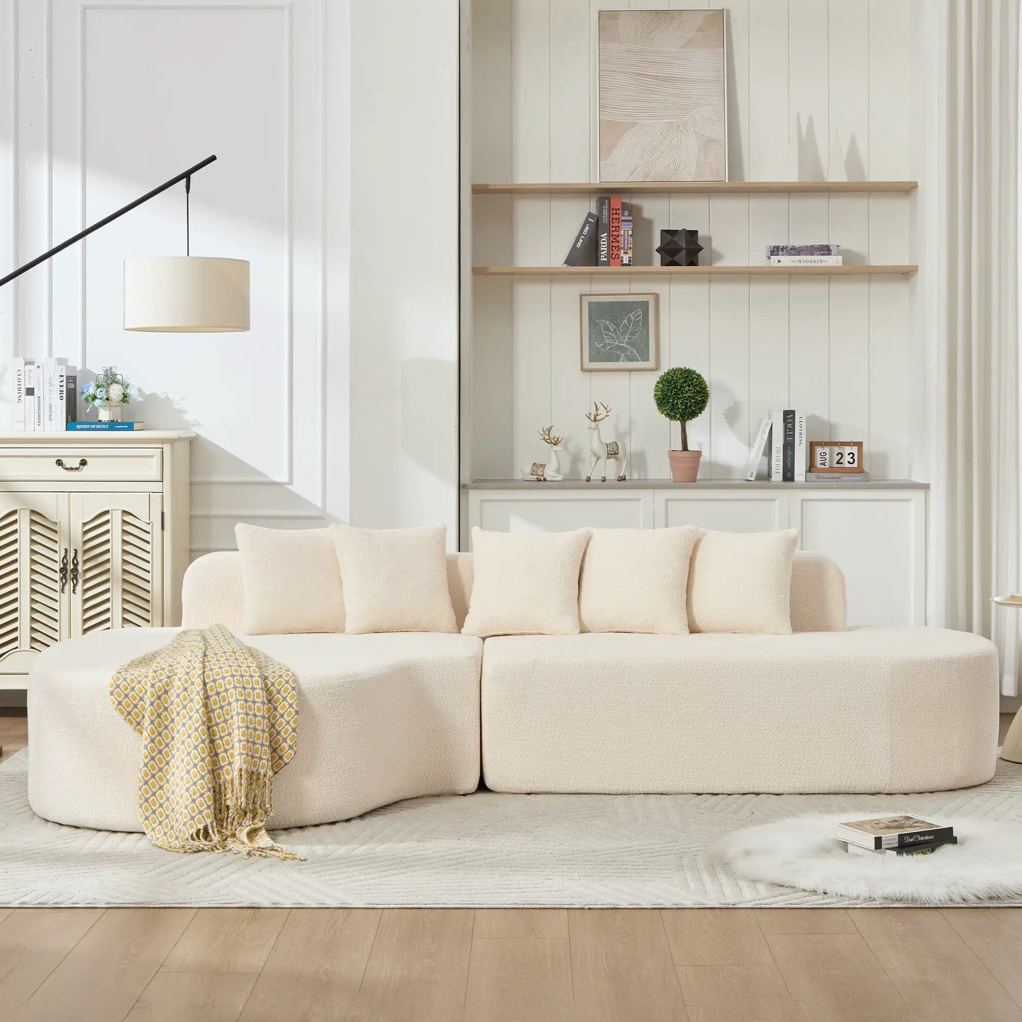 110.2'' Curved Sectional Sofa with 5 Pillows - Ivory by HouseOfZazla