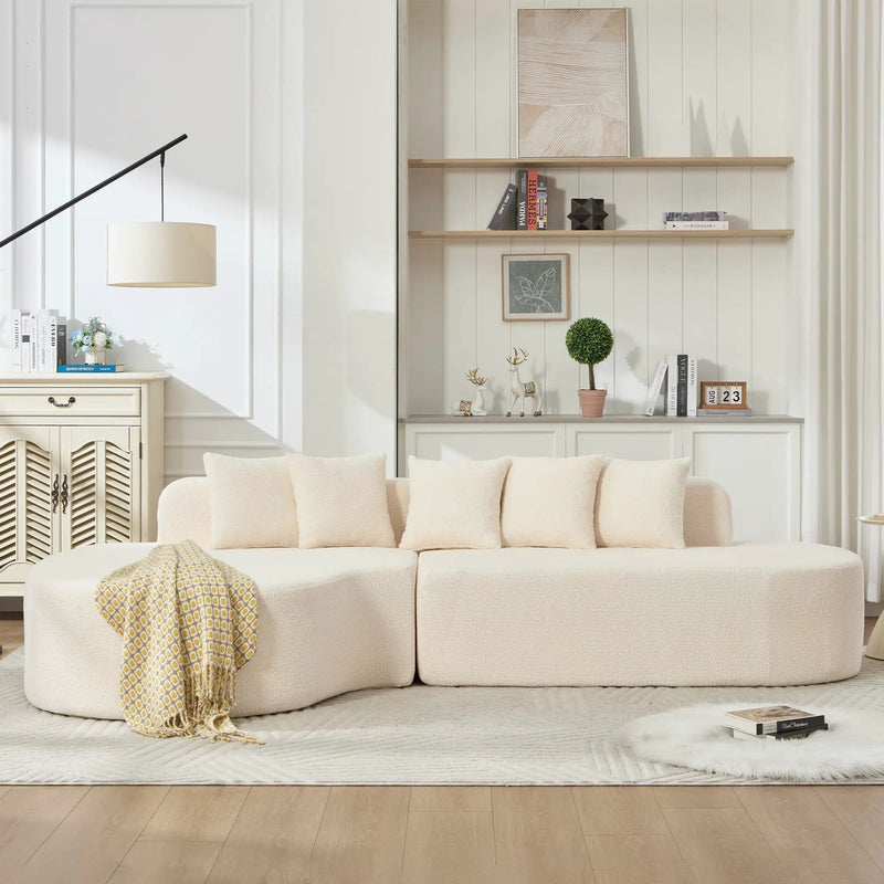 110.2'' Curved Sectional Sofa with 5 Pillows - Ivory by HouseOfZazla