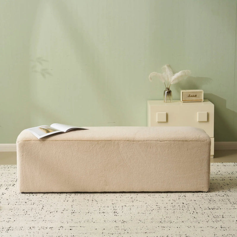 Long Plush Ottoman, Simple Footstool And Seat For Home Use - Almond by HouseOfZazla