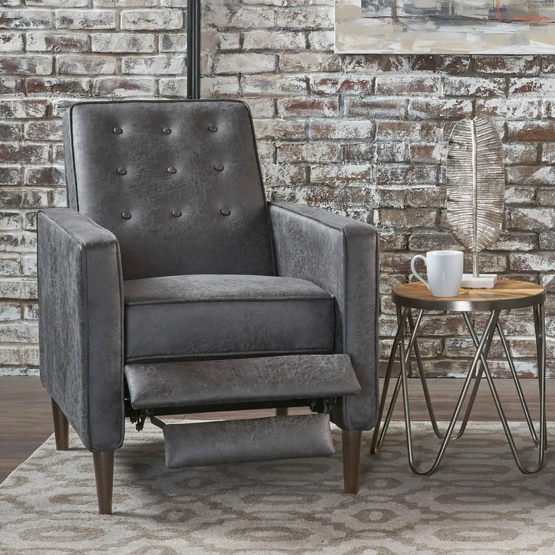 Macedonia - Mid Century Modern Button Tufted Fabric Recliner - Slate by HouseOfZazla