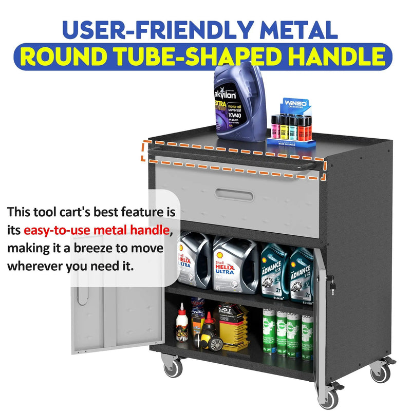 Sturdy And Durable Metal Tool Cabinet For Garage With Wheels Mobile Heavy Duty Storage Cabinet With 1 Drawer And 2 Locking Doors by HouseOfZazla