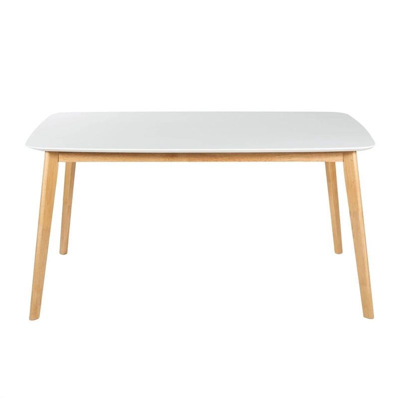Dining Table With Splayed Rubberwood Legs & Faux Wood Tabletop, Mid Century Modern - White Oak by HouseOfZazla