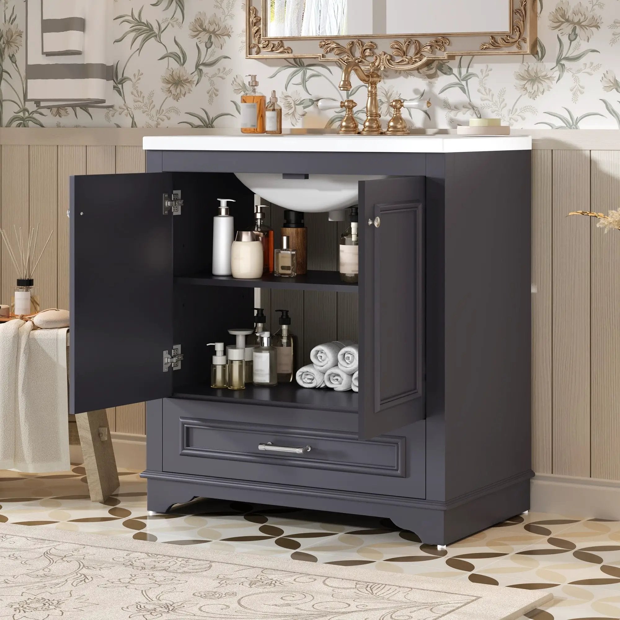 Bathroom Vanity With Sink, Cabinet & 2 Soft Closing Doors & Adjustable Shelf by Unique Piece Furniture