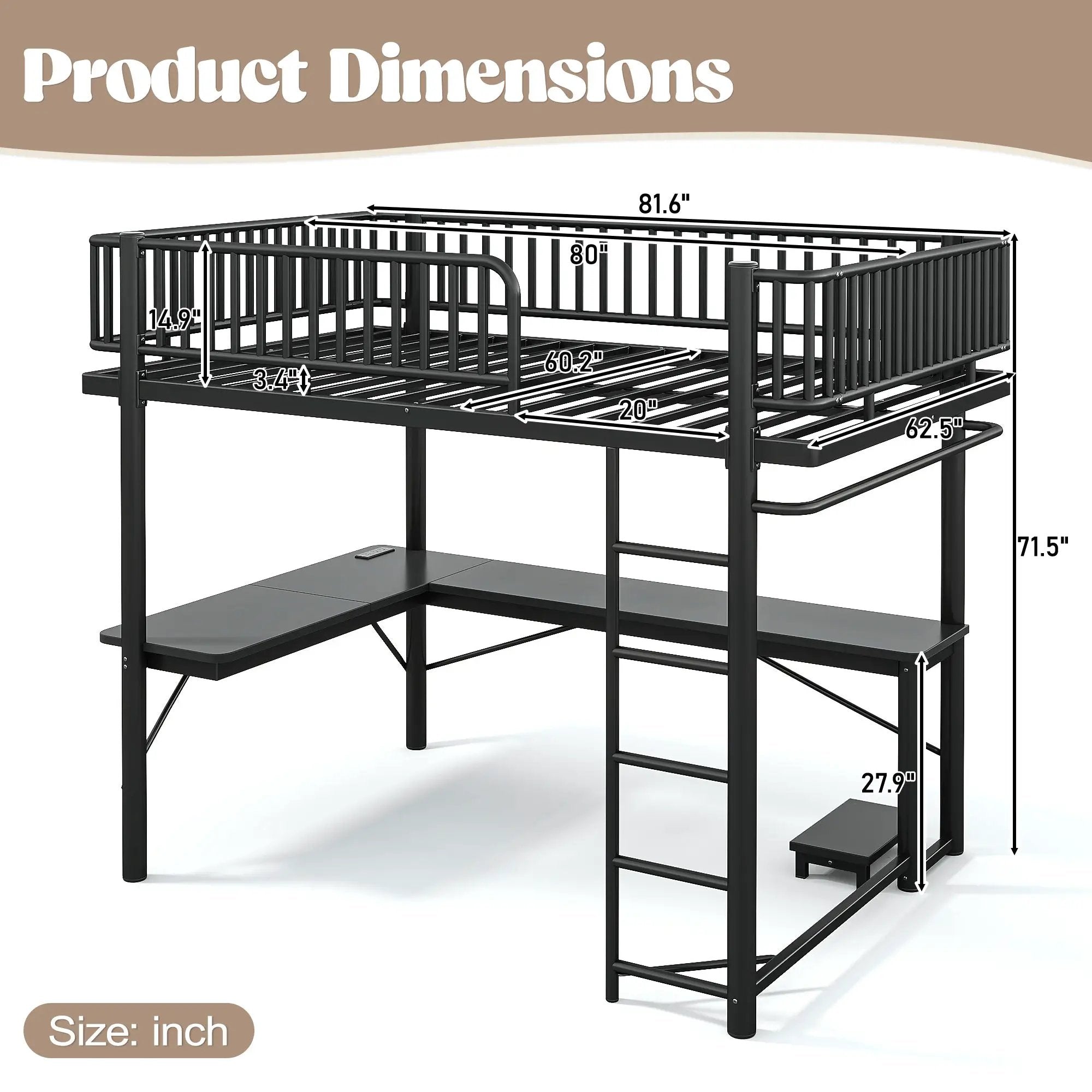 Queen Loft Bed with L-Shaped Desk by HouseOfZazla