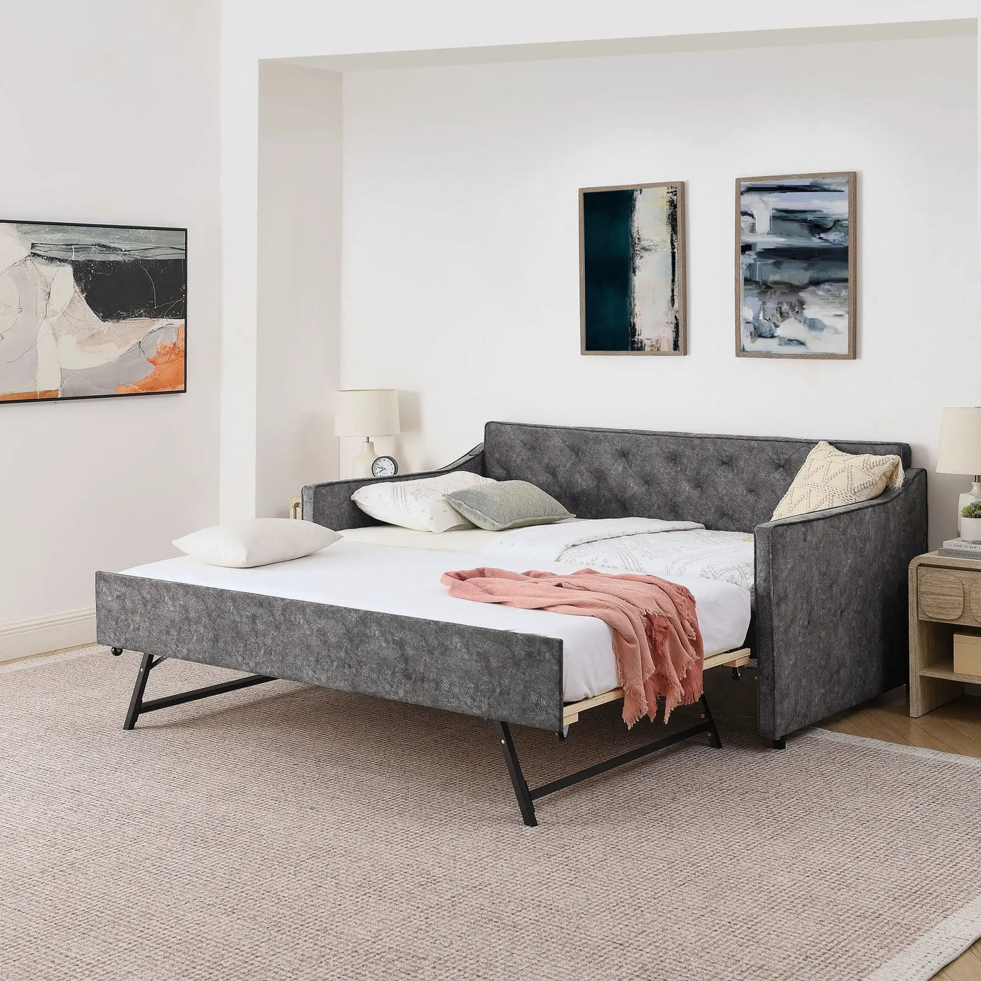 Daybed With Pop Up Trundle And USB Charging Armrest by HouseOfZazla