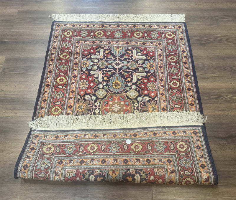 Turkish Hereke Rug 3x5, Navy Blue and Red, Fine 210 KPSI by Jewel Rugs