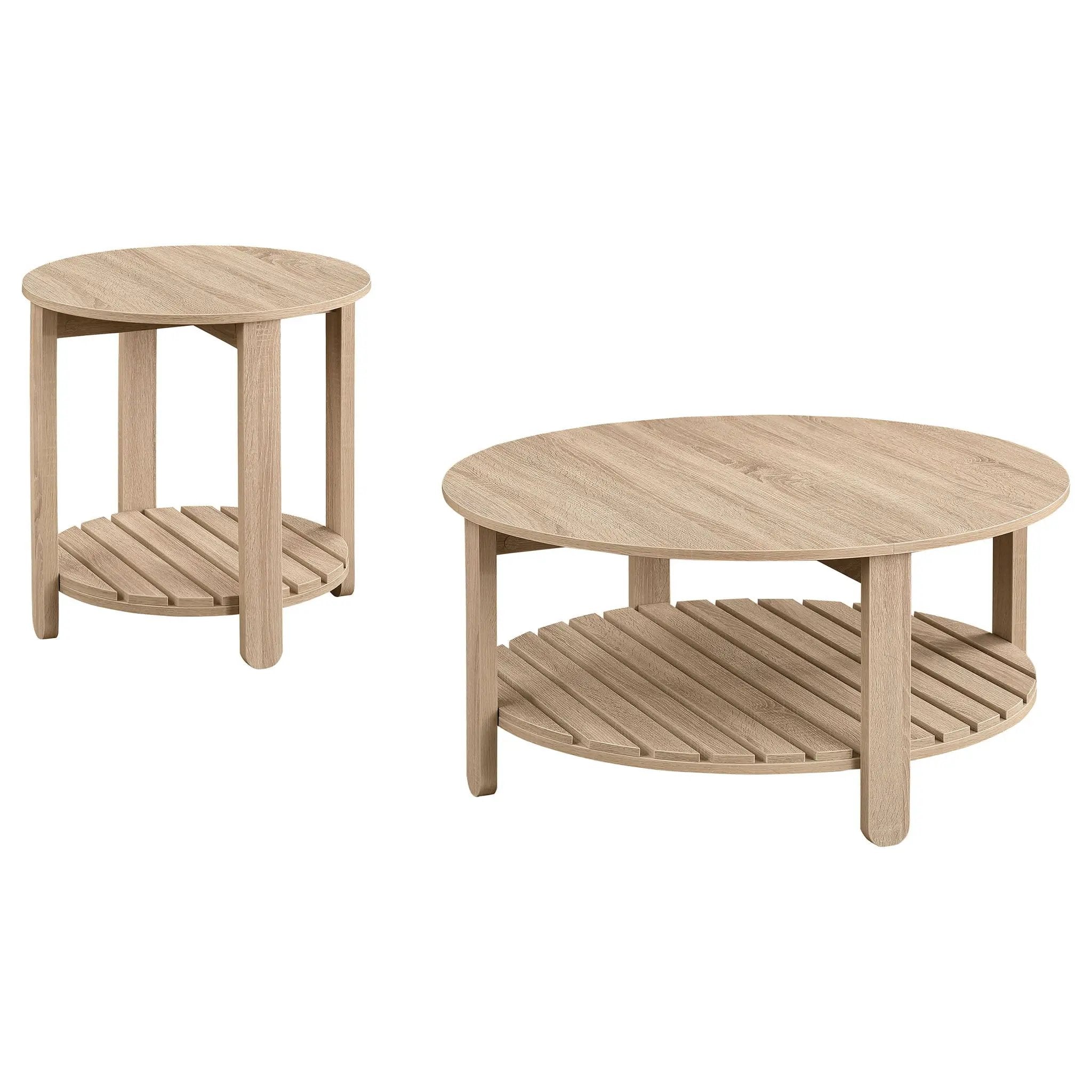 Brookson - Round 2 Piece Coffee And End Table Set - Natural by HouseOfZazla