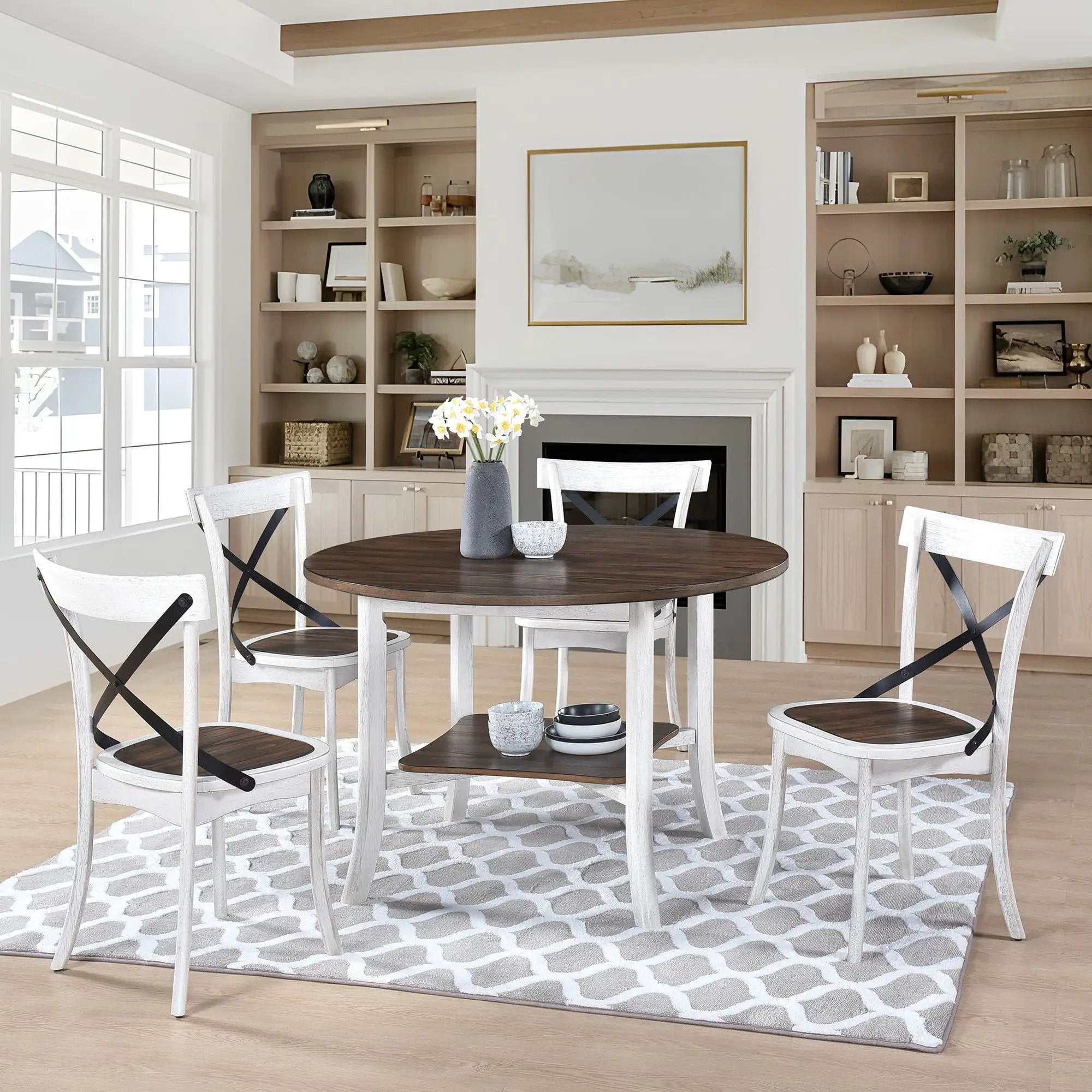 2 Pieces Set Dining Side Chair Rustic Modern Farmhouse Design Retro Design With Metal X Design - Antique Dark Oak / Antique White by Unique Piece Furniture