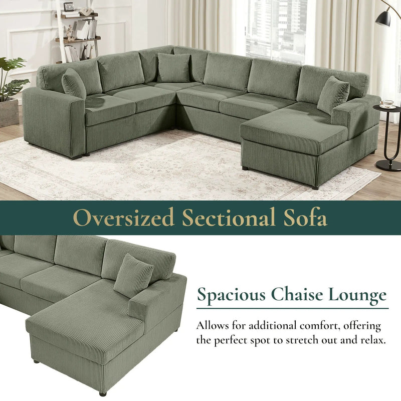 Oversized Sectional U-Shaped Sofa With Chaise Lounge And Three Soft Throw Pillows by HouseOfZazla