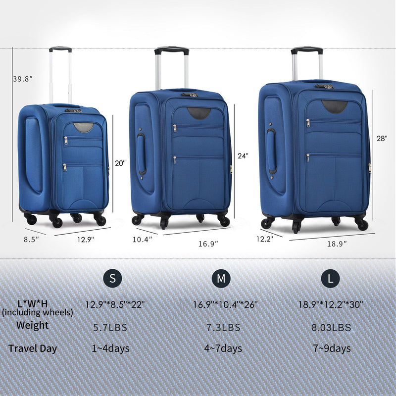 Softside Luggage Expandable 3 Piece Set Suitcase Upright Spinner Softshell Lightweight Luggage Travel Set by HouseOfZazla