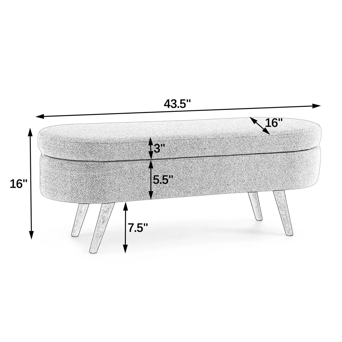Modern Ottoman Oval Storage Bench With Rubber Wood Legs by HouseOfZazla