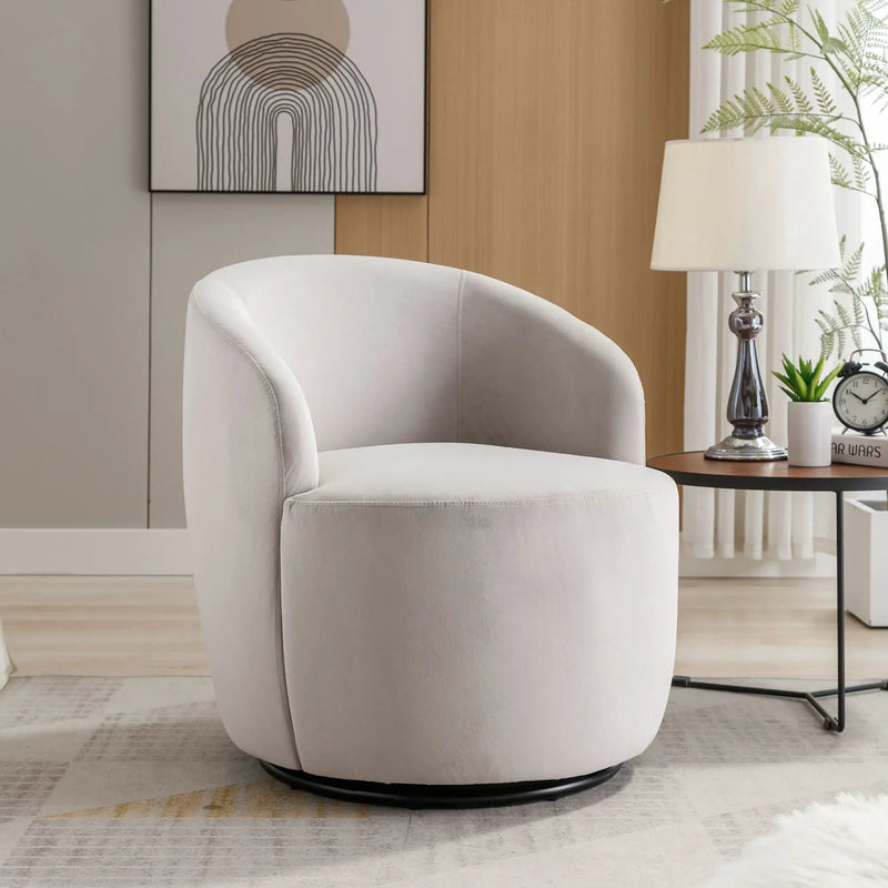 Swivel Accent Armchair Barrel Chair With Powder Coating Metal Ring by HouseOfZazla