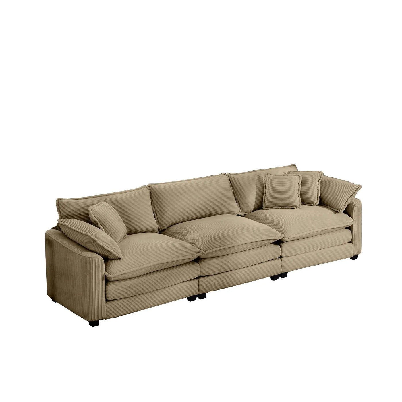 Mid-Century Modern 3 Seater Sectional Sofa With Arm And Throw Pillows by Unique Piece Furniture