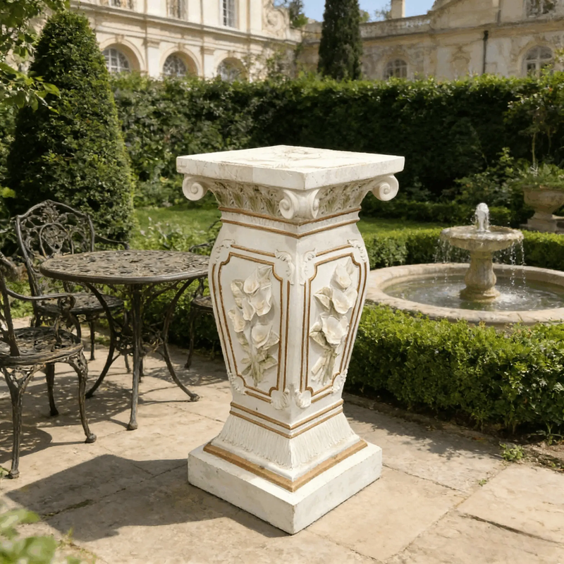 22.05" H x 9.06" W European Style Floral Carved Roman Column Pedestal by HouseOfZazla