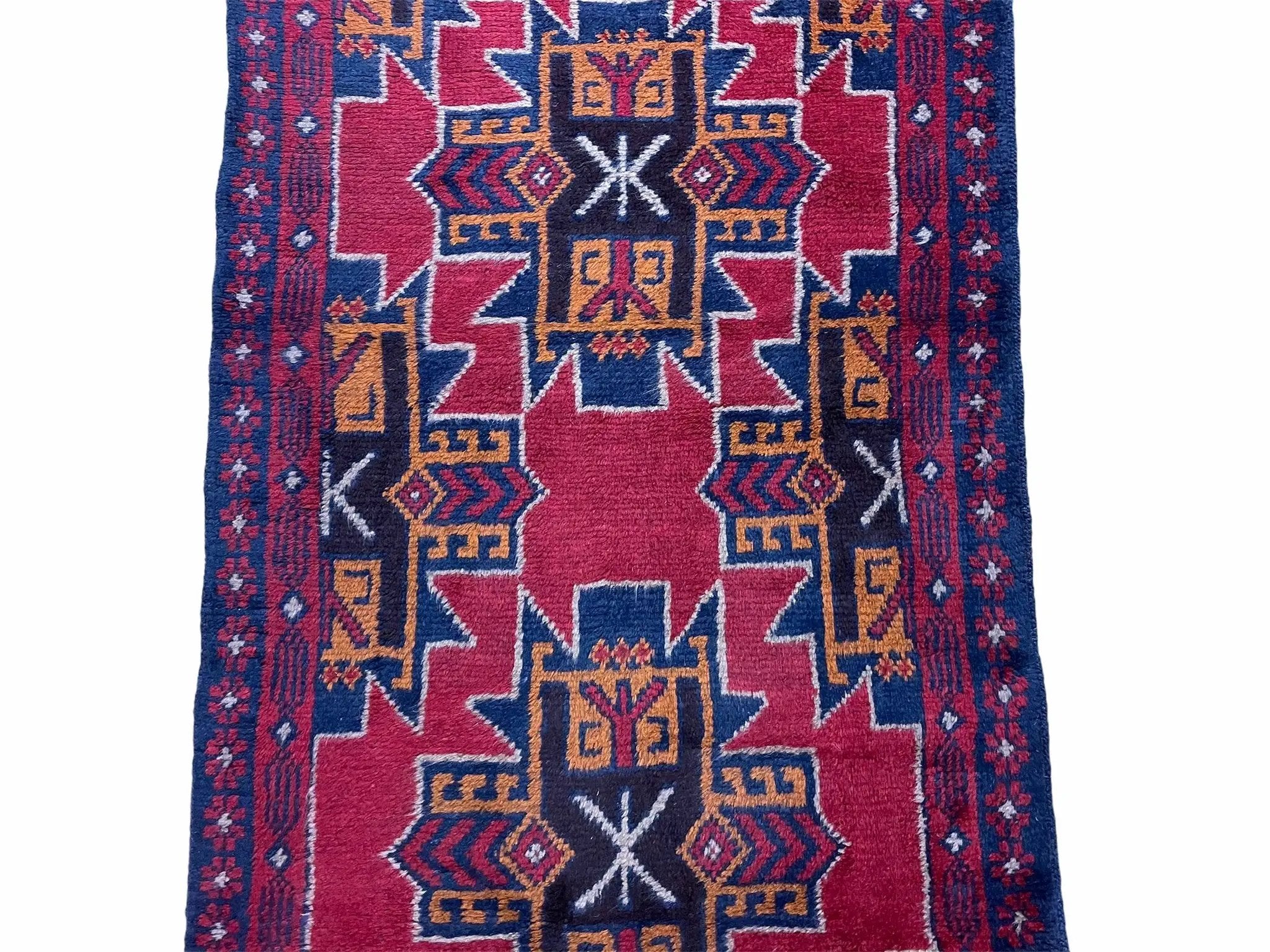 2' 8" X 4' 6" Vintage Handmade Tribal Wool Rug Balouchi Rug Afghan Rug Red Blue by Jewel Rugs