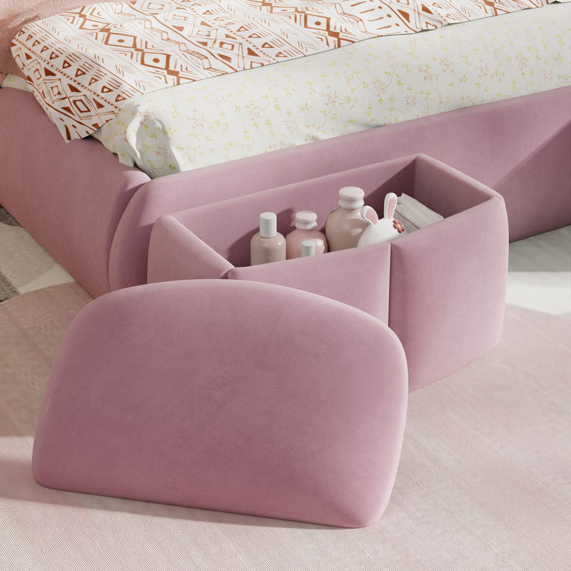 Full Upholstered Platform Bed With Cartoon Ears Headboard And LED Light - Pink by HouseOfZazla