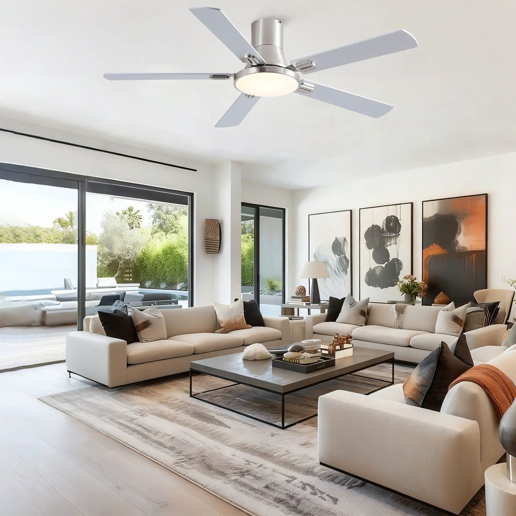 Flush Mount Ceiling Fans With LED Light And Remote Control, 5 Blades by Unique Piece Furniture