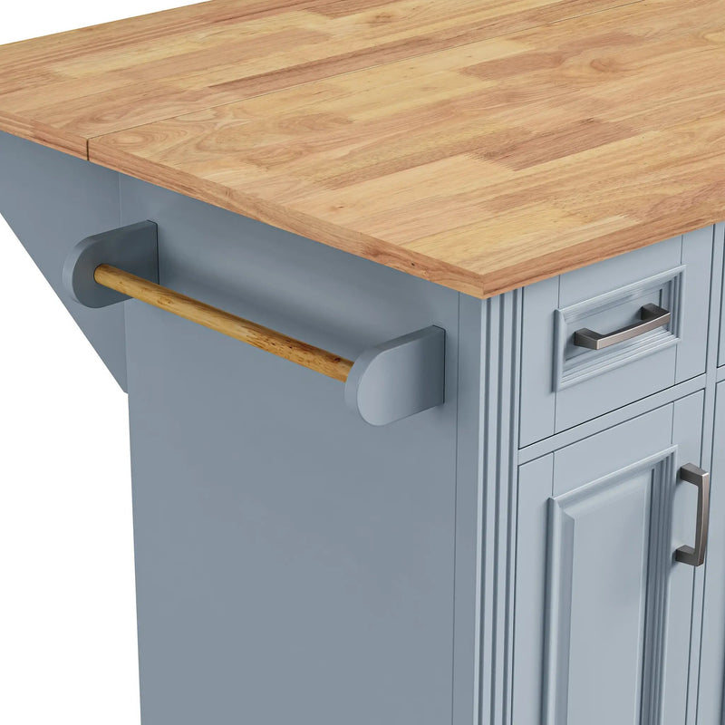 K&K 54inch Large Kitchen Island with Rubber Wood Drop Leaf by HouseOfZazla