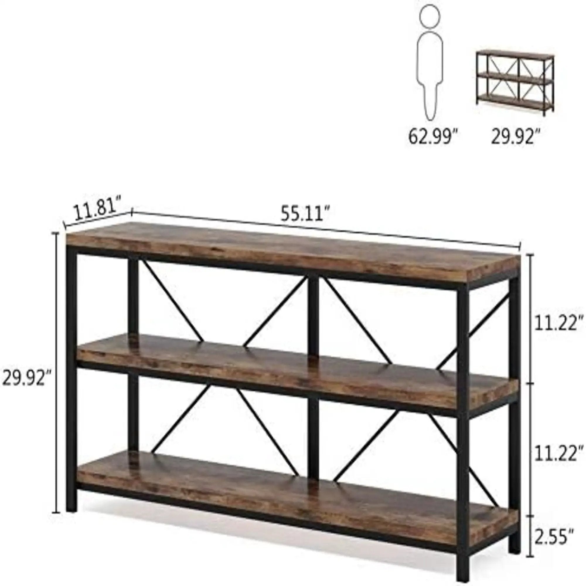 Console Table With 3 Tier Storage Shelves Finish, Slim Narrow Design For Living Entryway - Brown / Black by HouseOfZazla