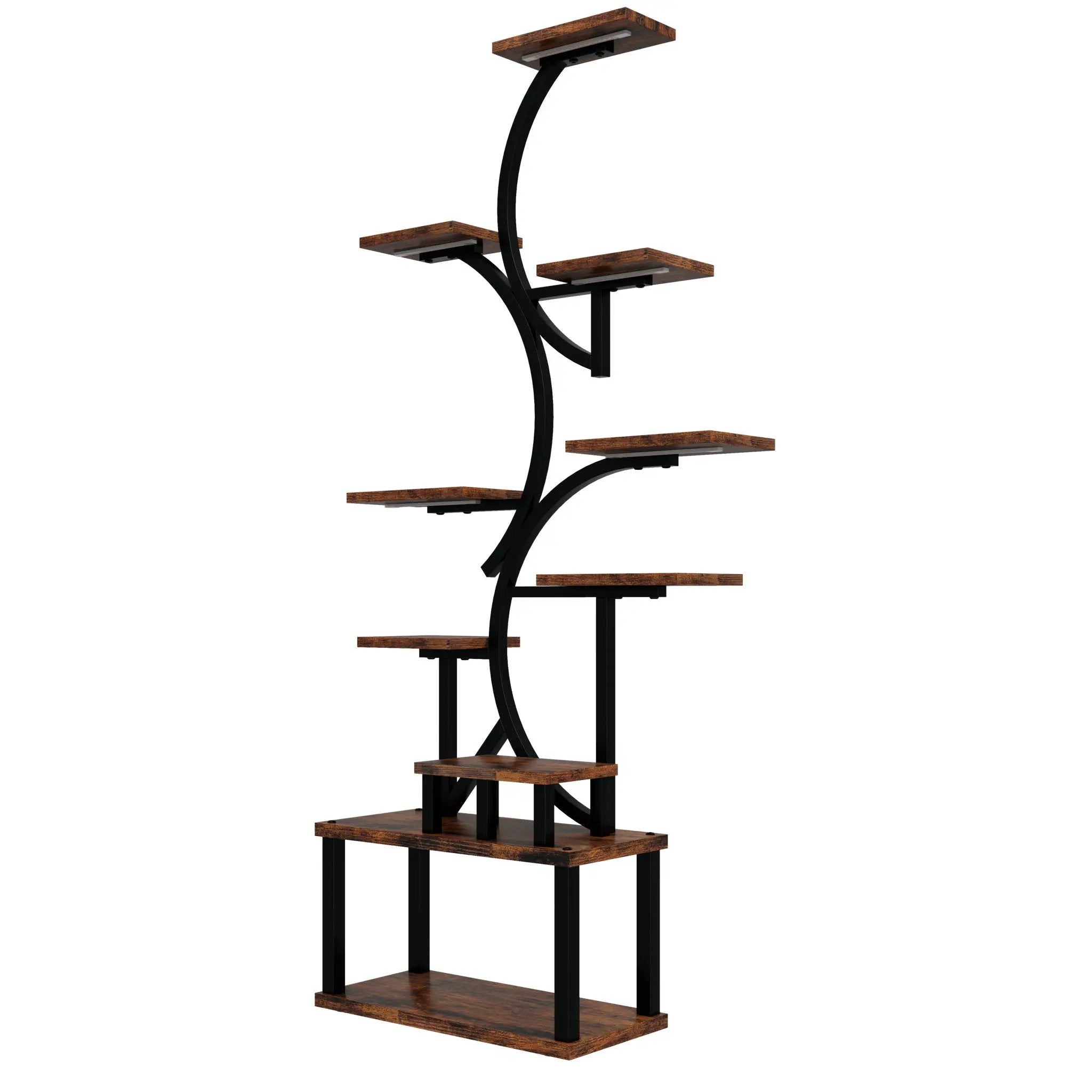 S - Shaped, 10 Tier Plant Stand With 5 Grow Lights - Deep Rustic Brown by HouseOfZazla