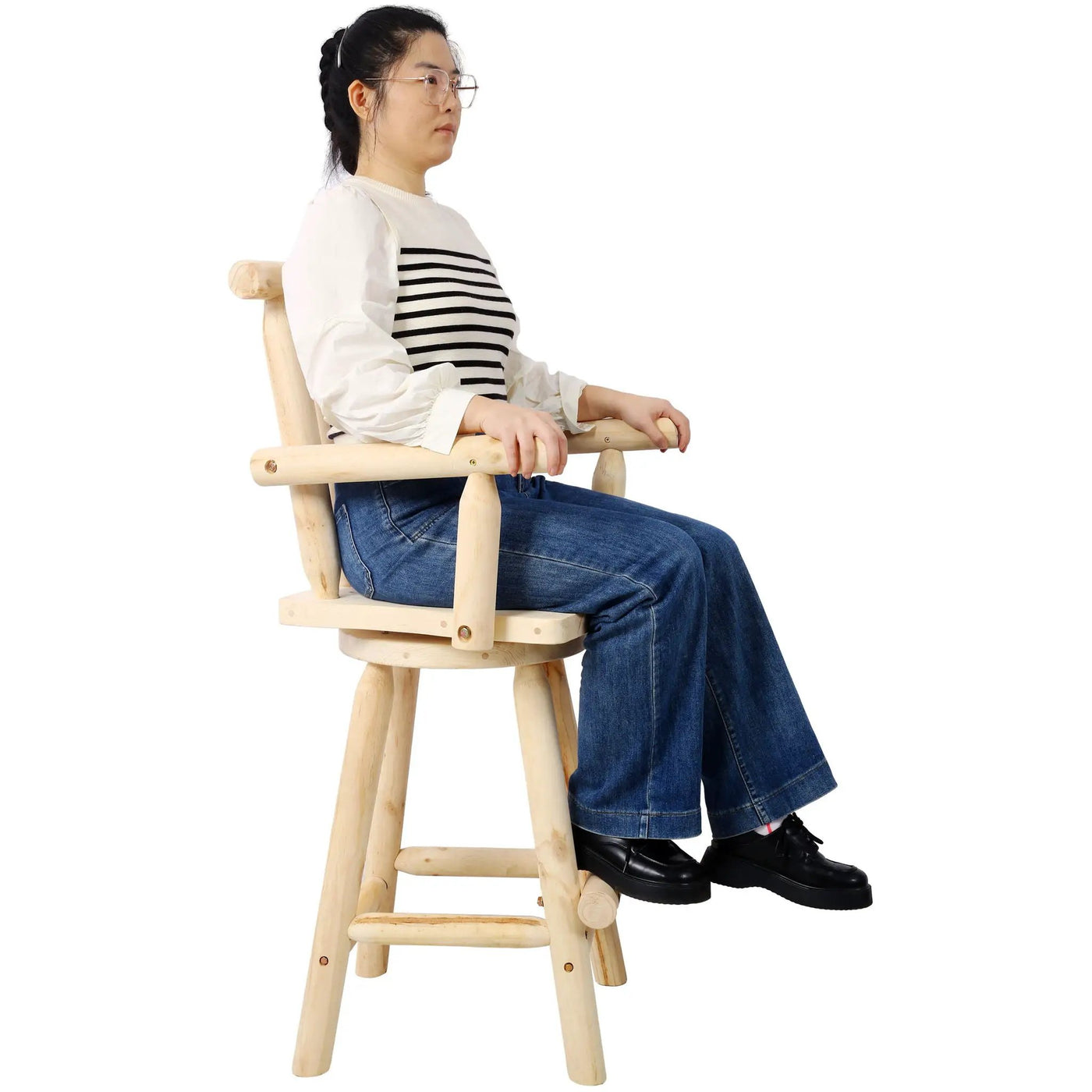 Rustic Bar Stool, Fir Wood Construction, Wide Armrest by HouseOfZazla