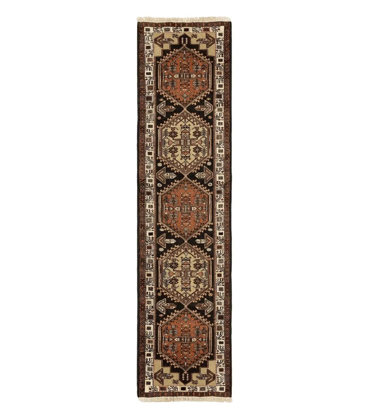 Persian Tribal Runner Rug 2.4 x 9.4, Geometric Medallions, Sarab Runner by Jewel Rugs