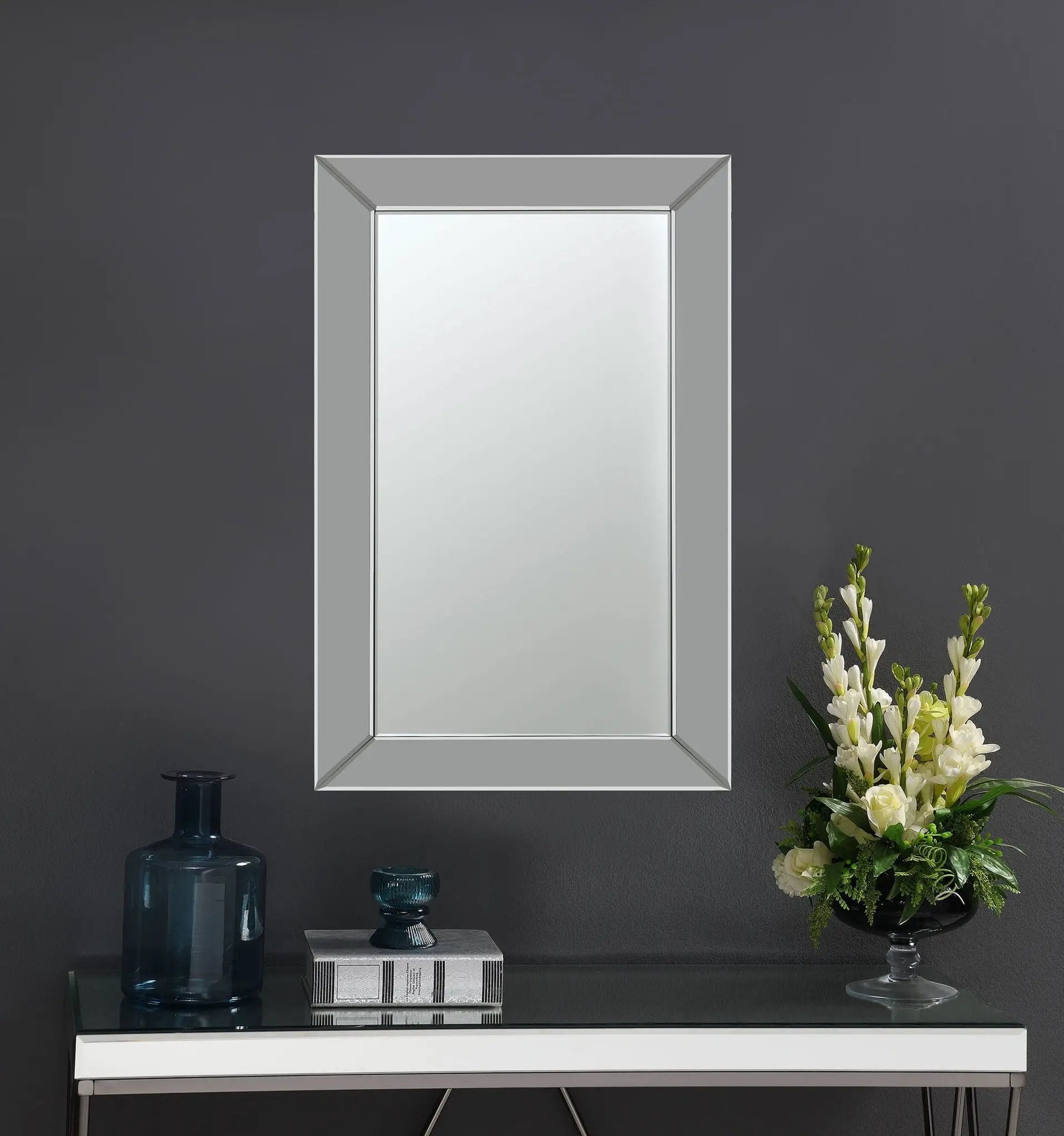 Pinciotti 36 x 24 Inch Beveled Frame Wall Mirror Silver by Unique Piece Furniture