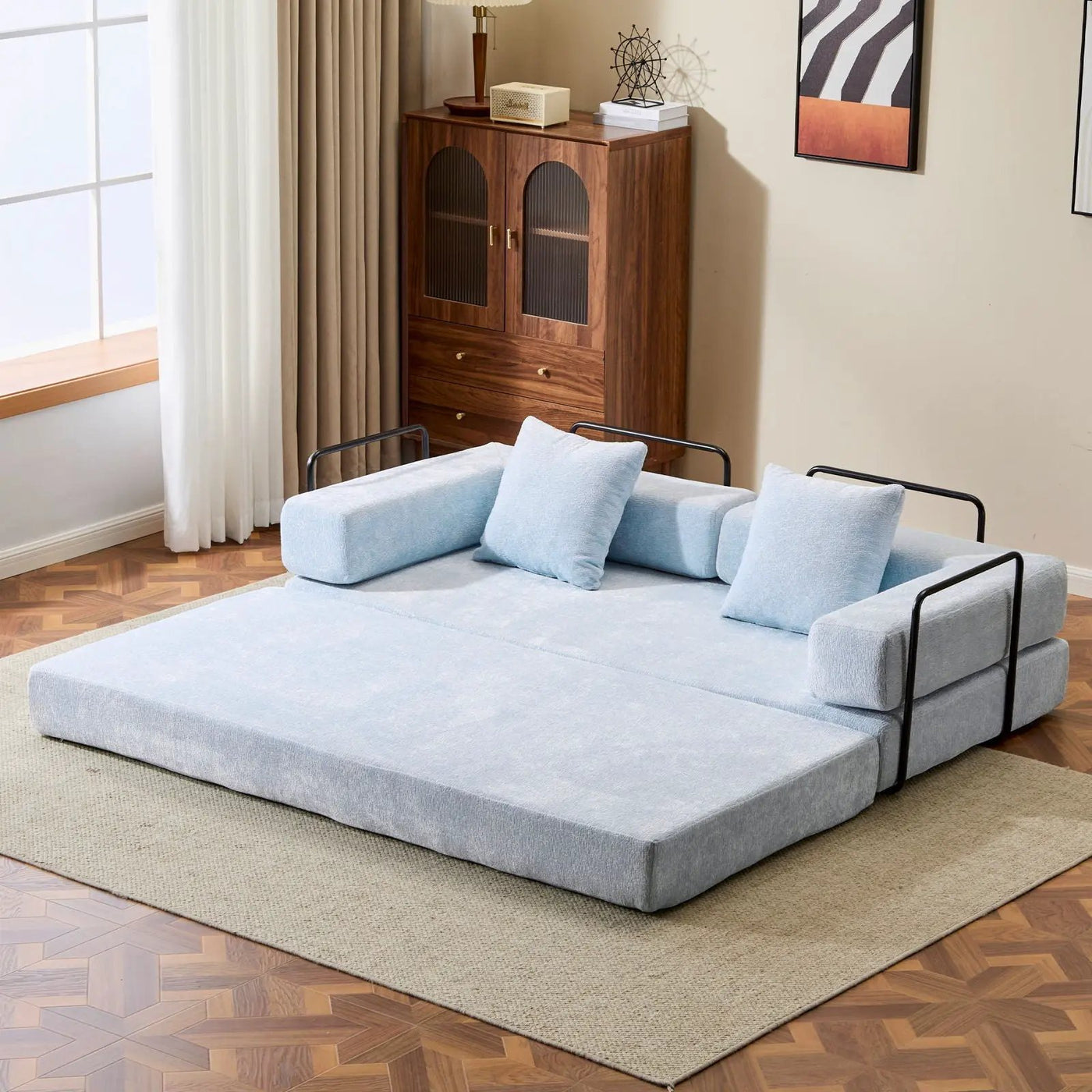 Convertible Floor Sofa Bed With Pillow Back Support Armrest by HouseOfZazla
