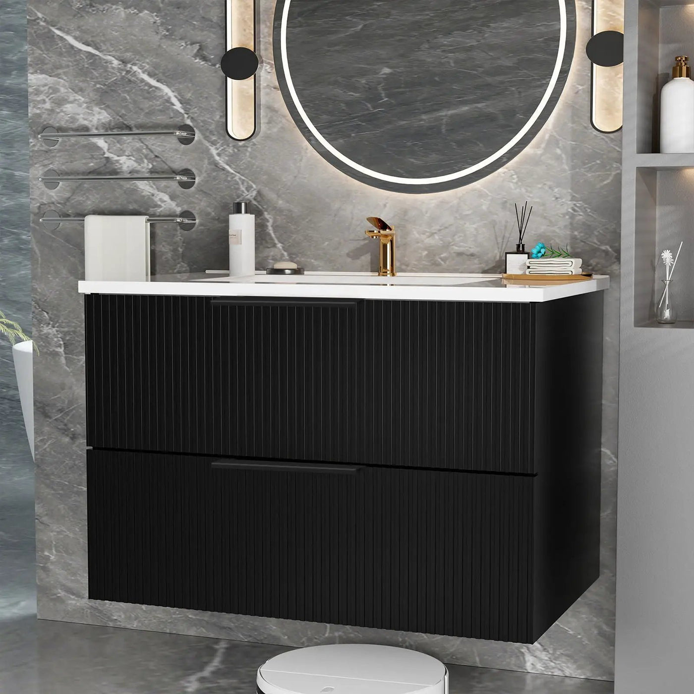 Modern Wall Mounted Floating Bathroom Vanity With Sink And Drawers by HouseOfZazla