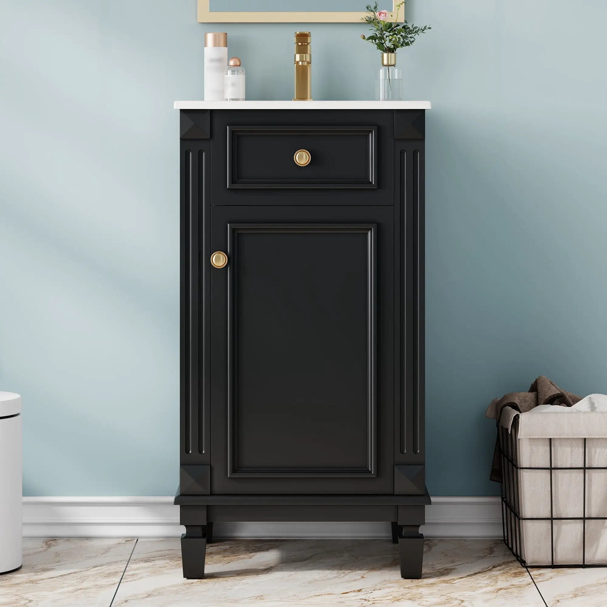 Bathroom Vanity With Sink, Soft-Closing Door, Adjustable Shelf by Unique Piece Furniture