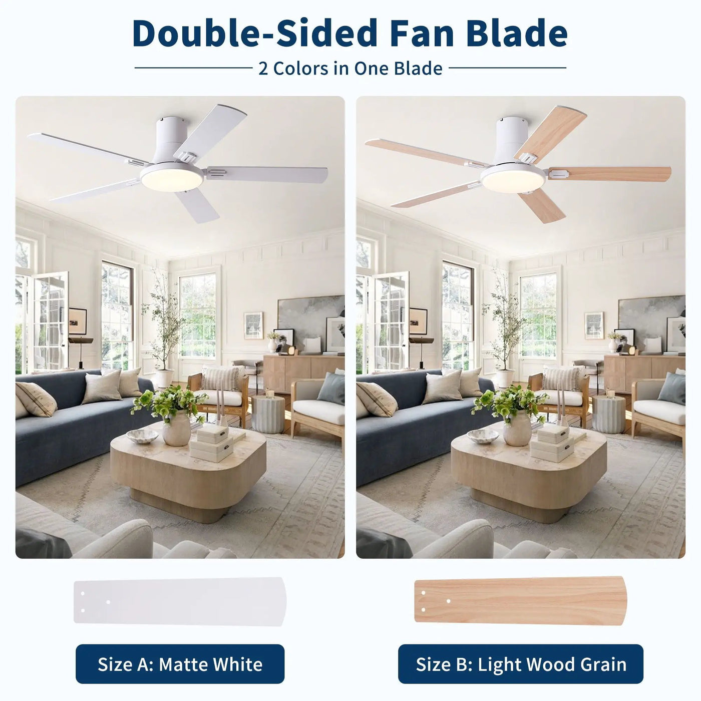 Flush Mount Ceiling Fans With LED Light And Remote Control, 5 Blades by HouseOfZazla