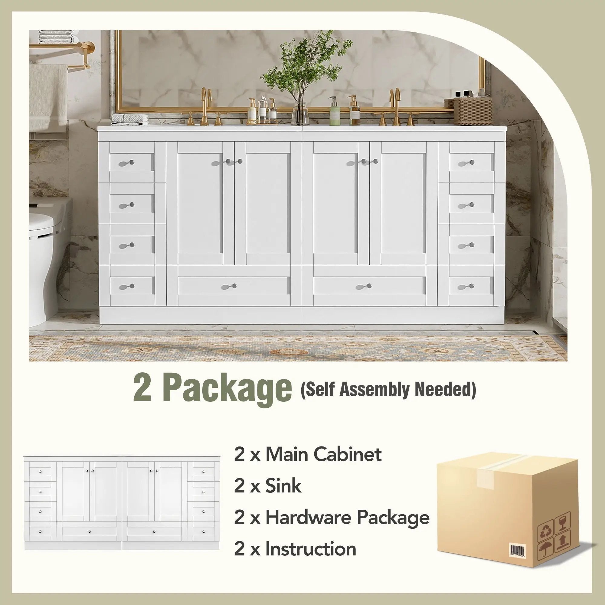Shaker Free Standing Bathroom Vanity Cabinet & Sink, Soft Close Drawers, Soft Close Doors