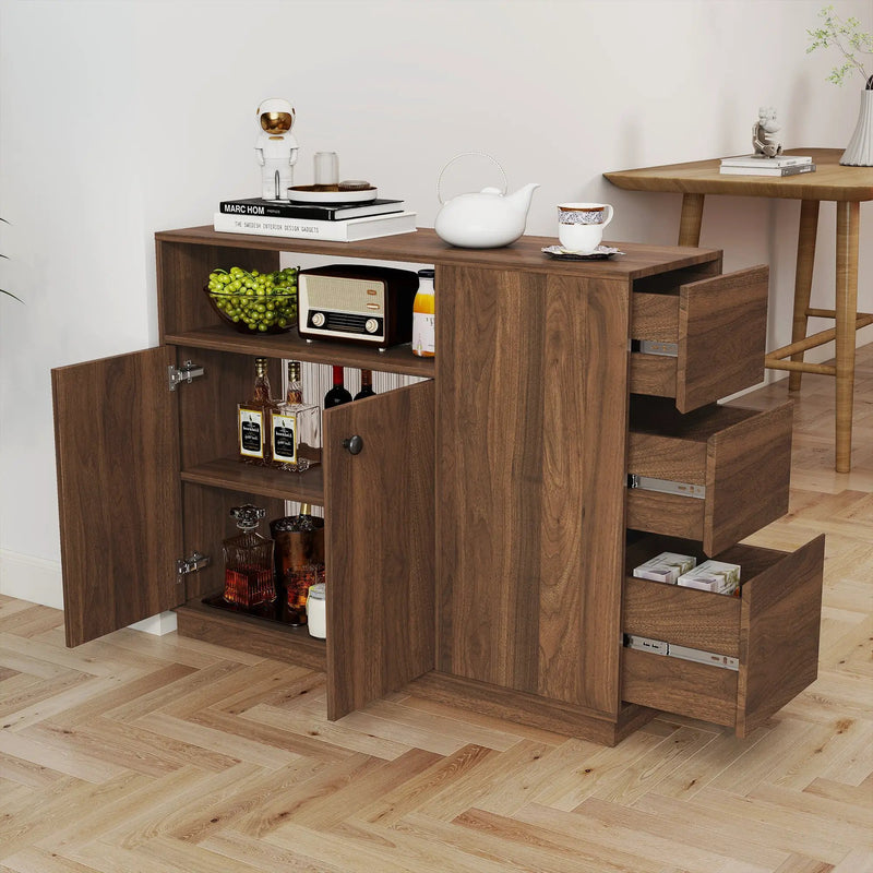 Kitchen Sideboard, Small Countertop Organizer with Sliding Glass Doors and Drawers by HouseOfZazla