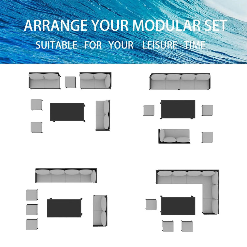 7 Piece Outdoor Furniture Set With Waterproof Cushions, Glass Table, And Space Saving Design - Blue by HouseOfZazla