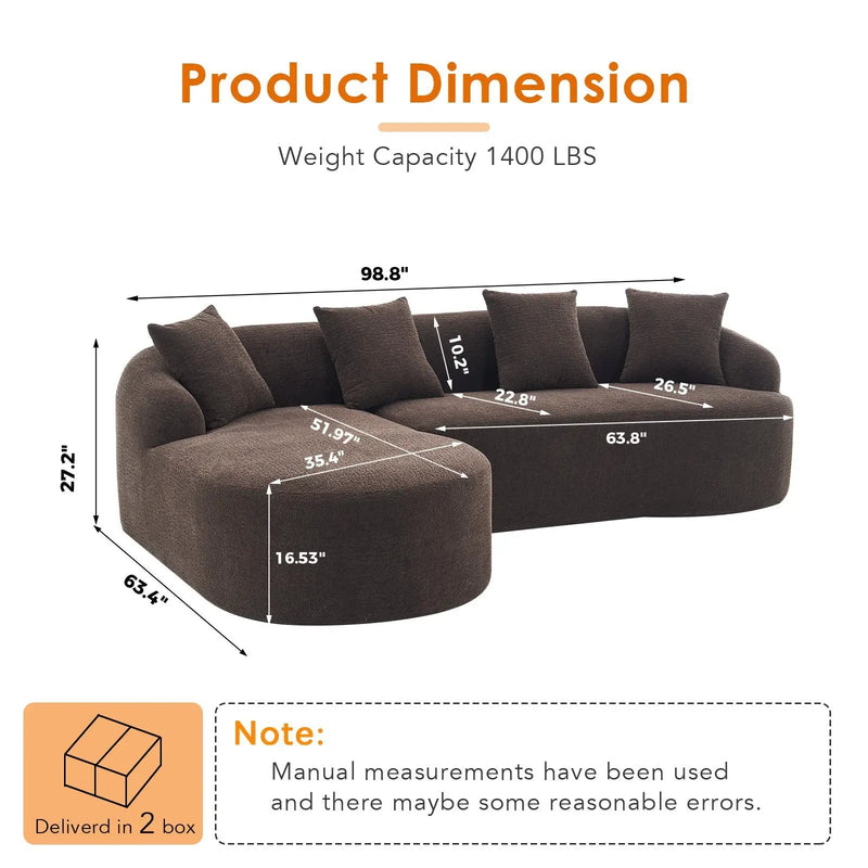 Compression Sponge L-Shape Sectional Sofa with Curved Chaise by HouseOfZazla