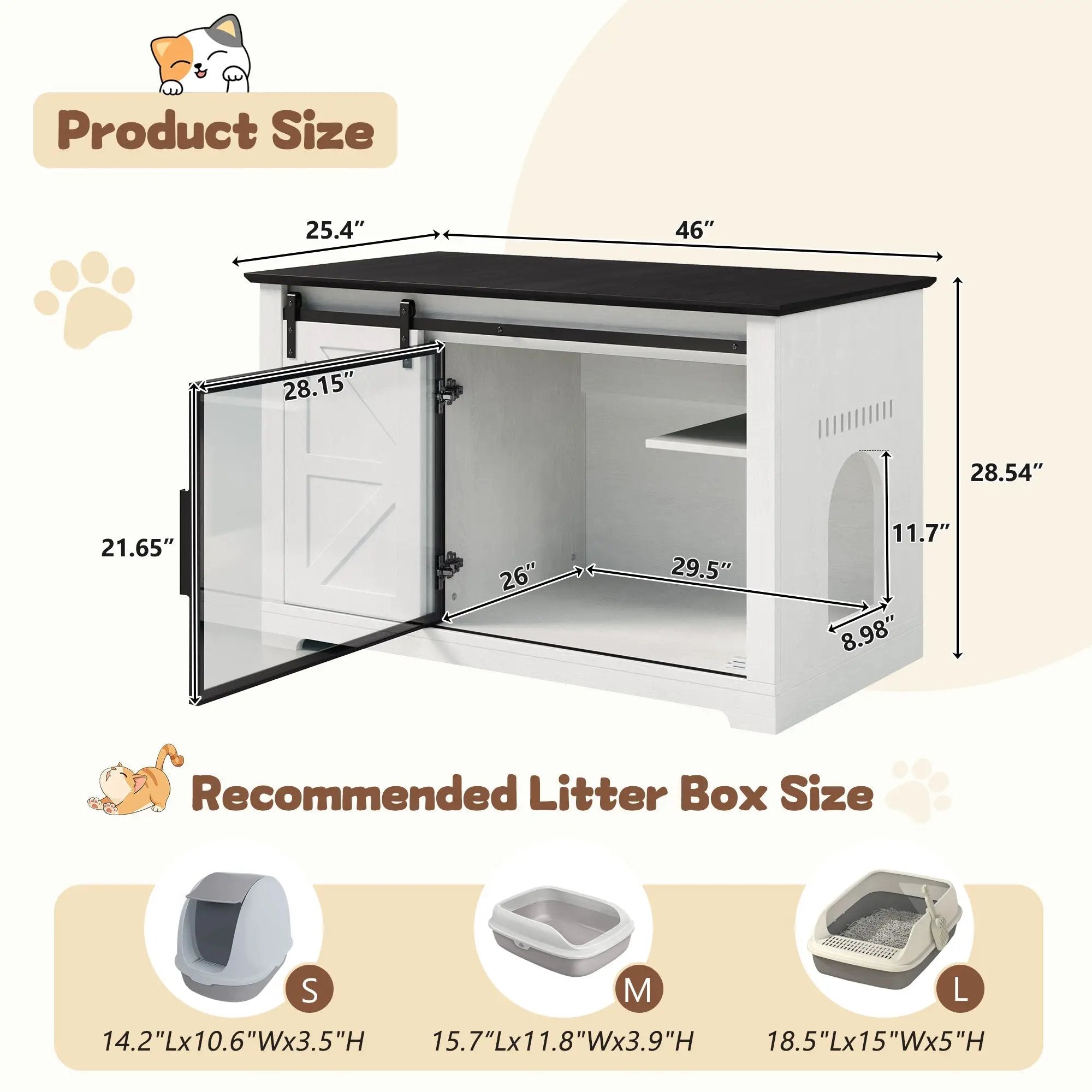 46" Farmhouse Cat Litter Box Enclosure with Sliding Barn Door by HouseOfZazla