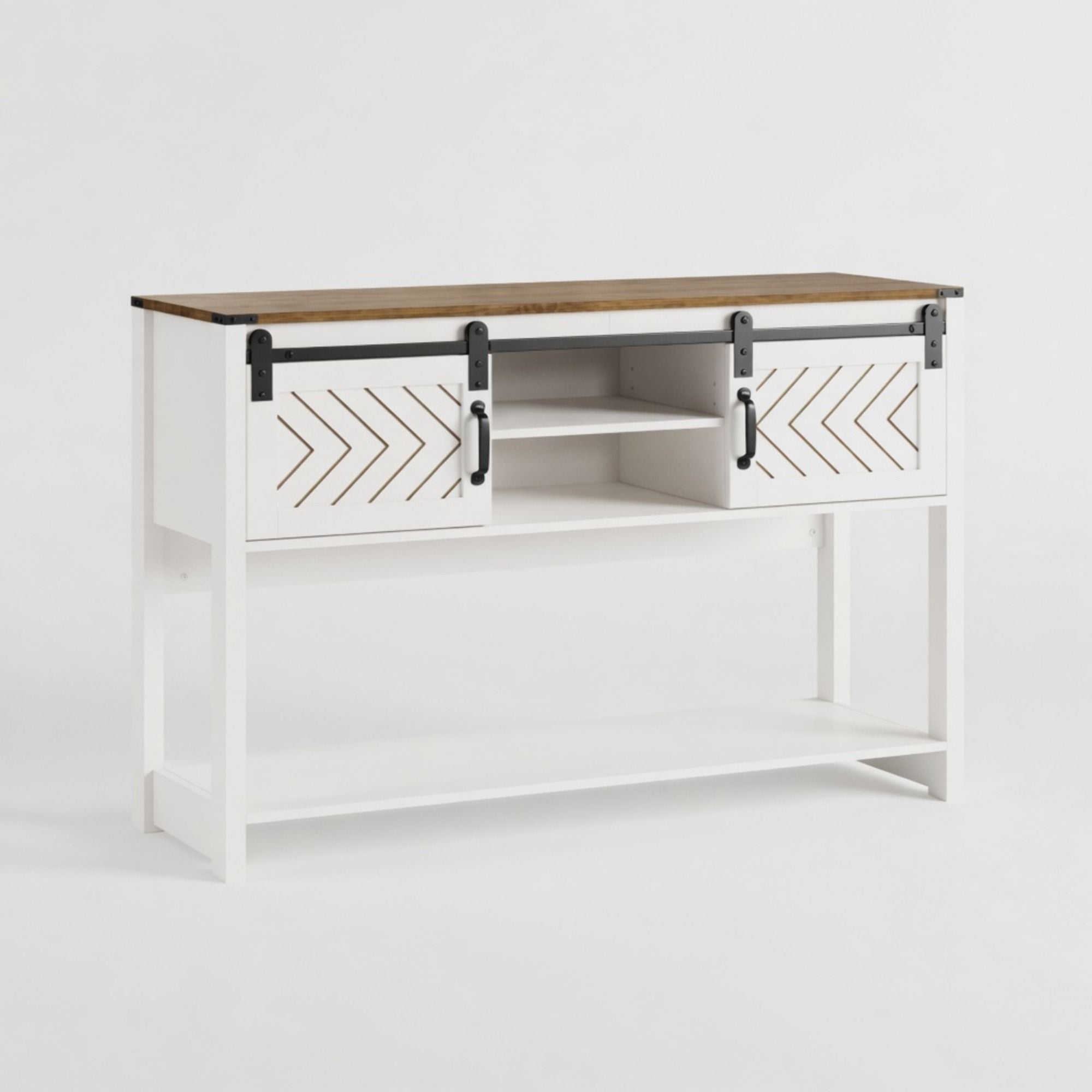 Entryway Table With Sliding Barn Door Storage - White / Oak by HouseOfZazla