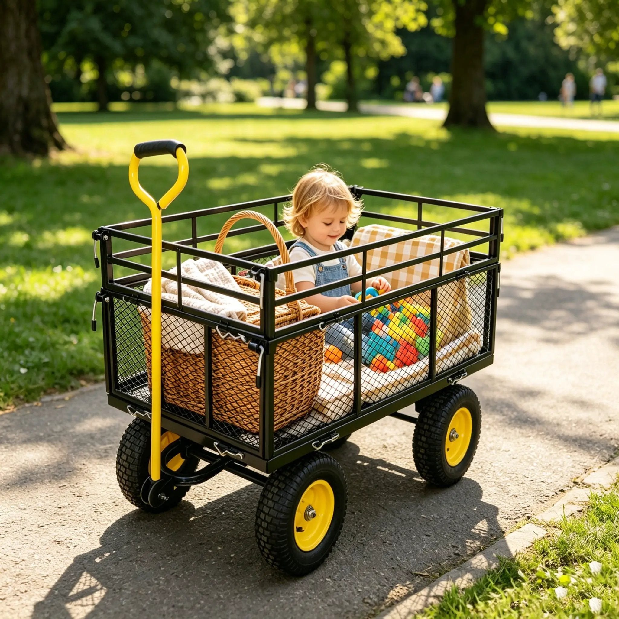 Wagon Cart Garden Cart Trucks Make It Easier To Transport Firewood Yellow+Black by HouseOfZazla
