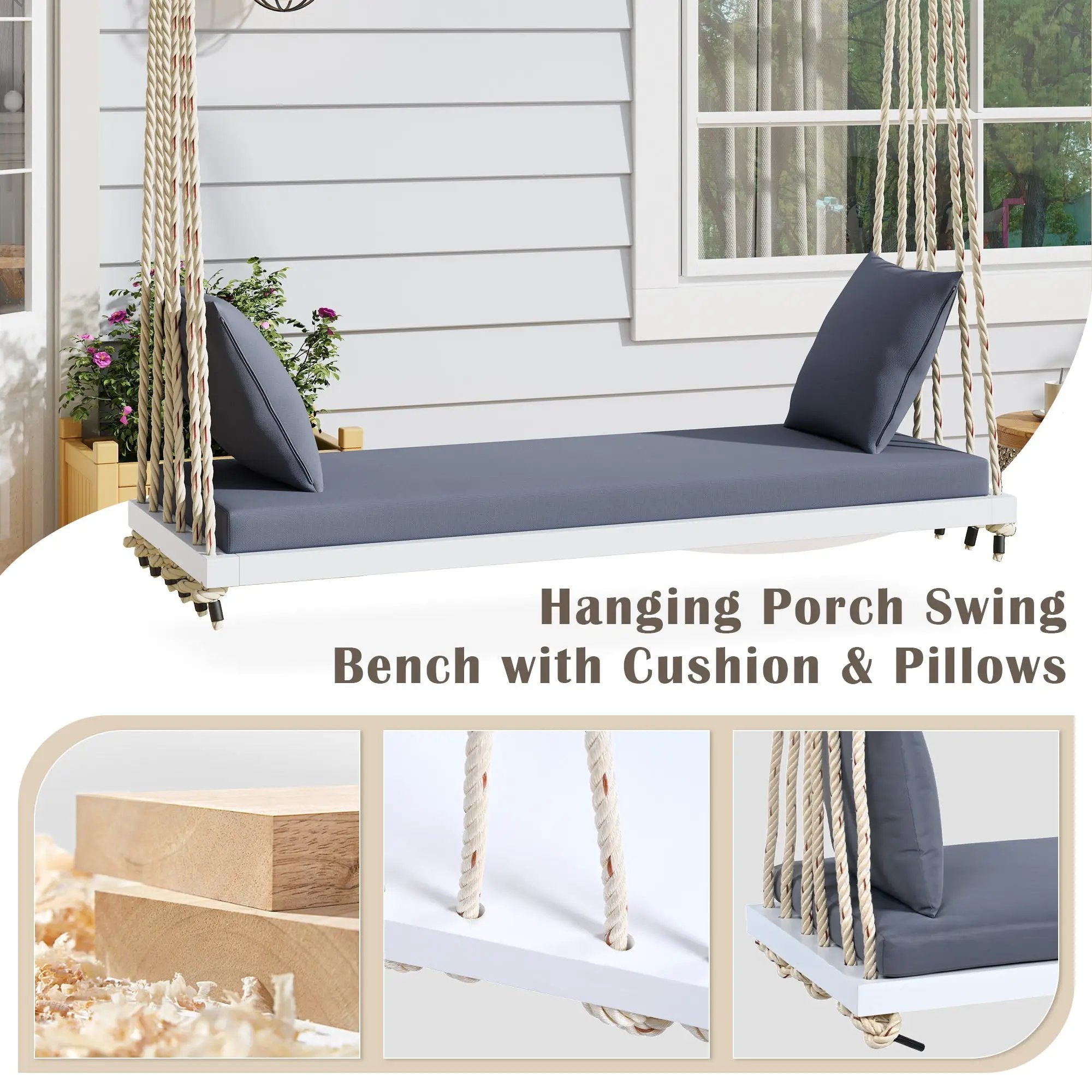 TOPMAX Patio Wooden Swing Chair with Cushion & Pillows by HouseOfZazla