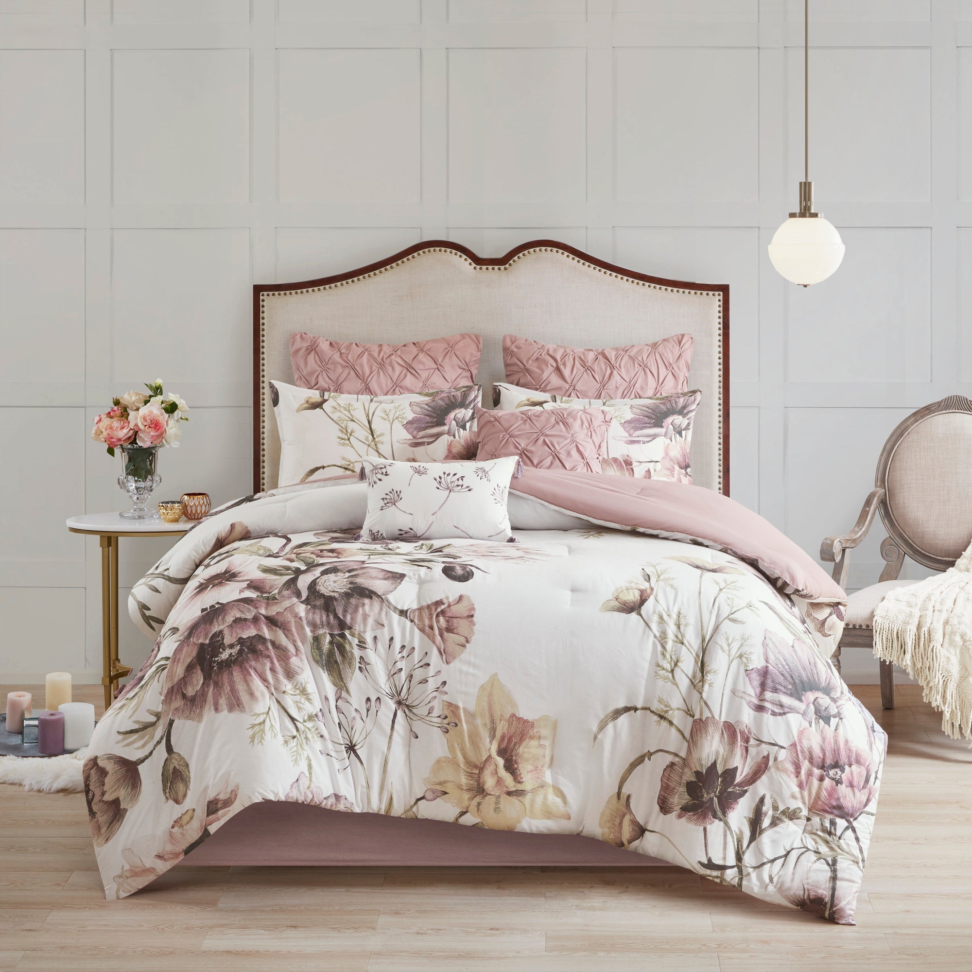 8 Piece Cotton Printed Comforter Set Blush California King by HouseOfZazla