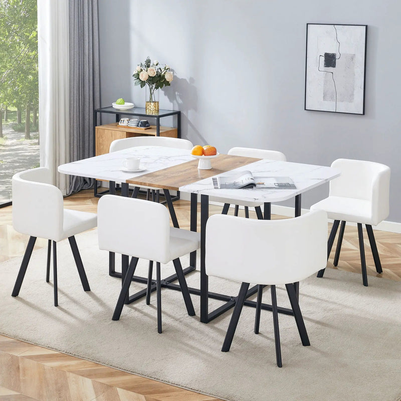 Modern Minimalist Marble Pattern Joinery Dining Table With Dining Chairs by Unique Piece Furniture
