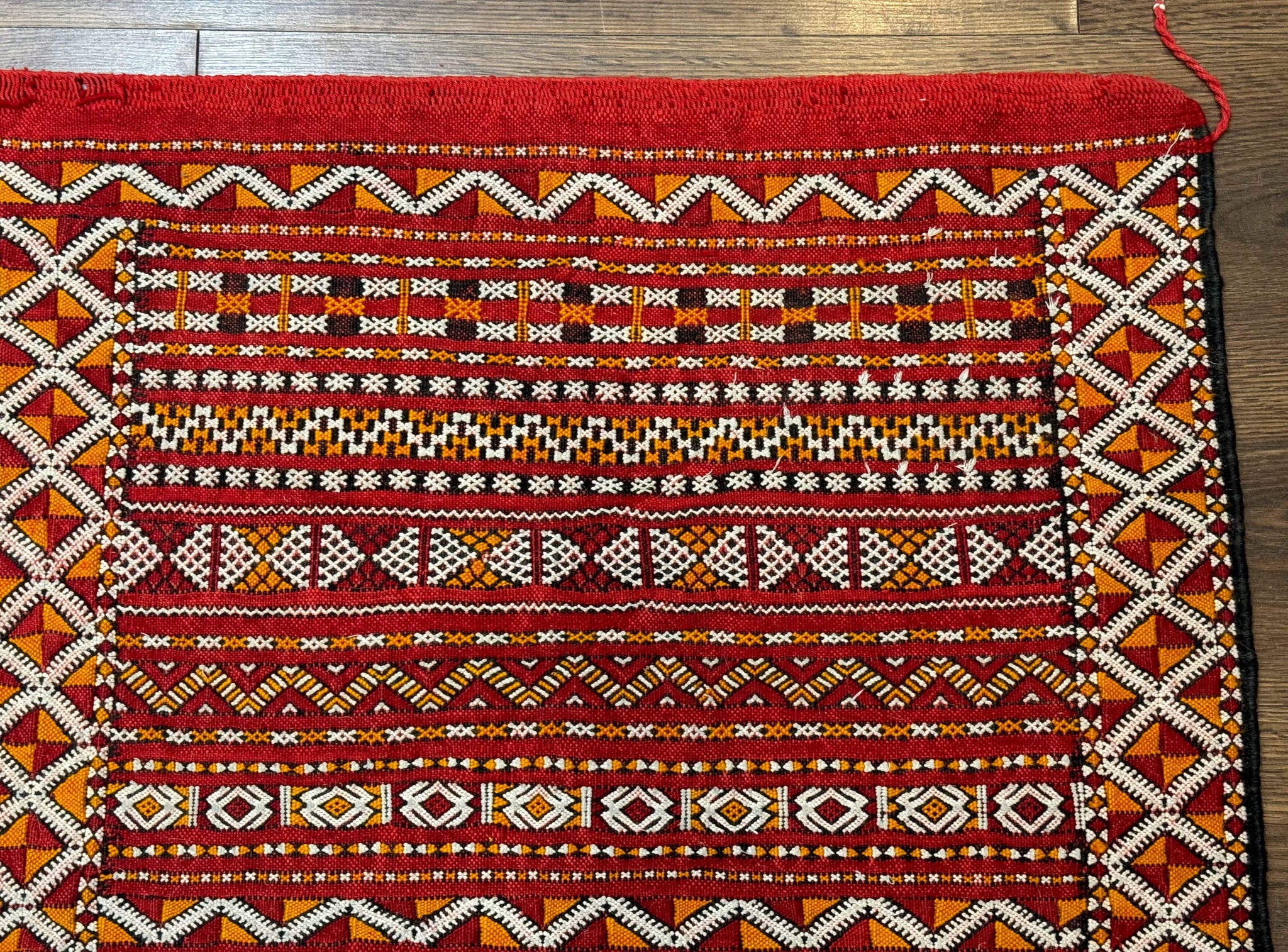 Moroccan Kilim Rug 4x8, Flatweave, Bohemian, Red Ivory Orange by Jewel Rugs