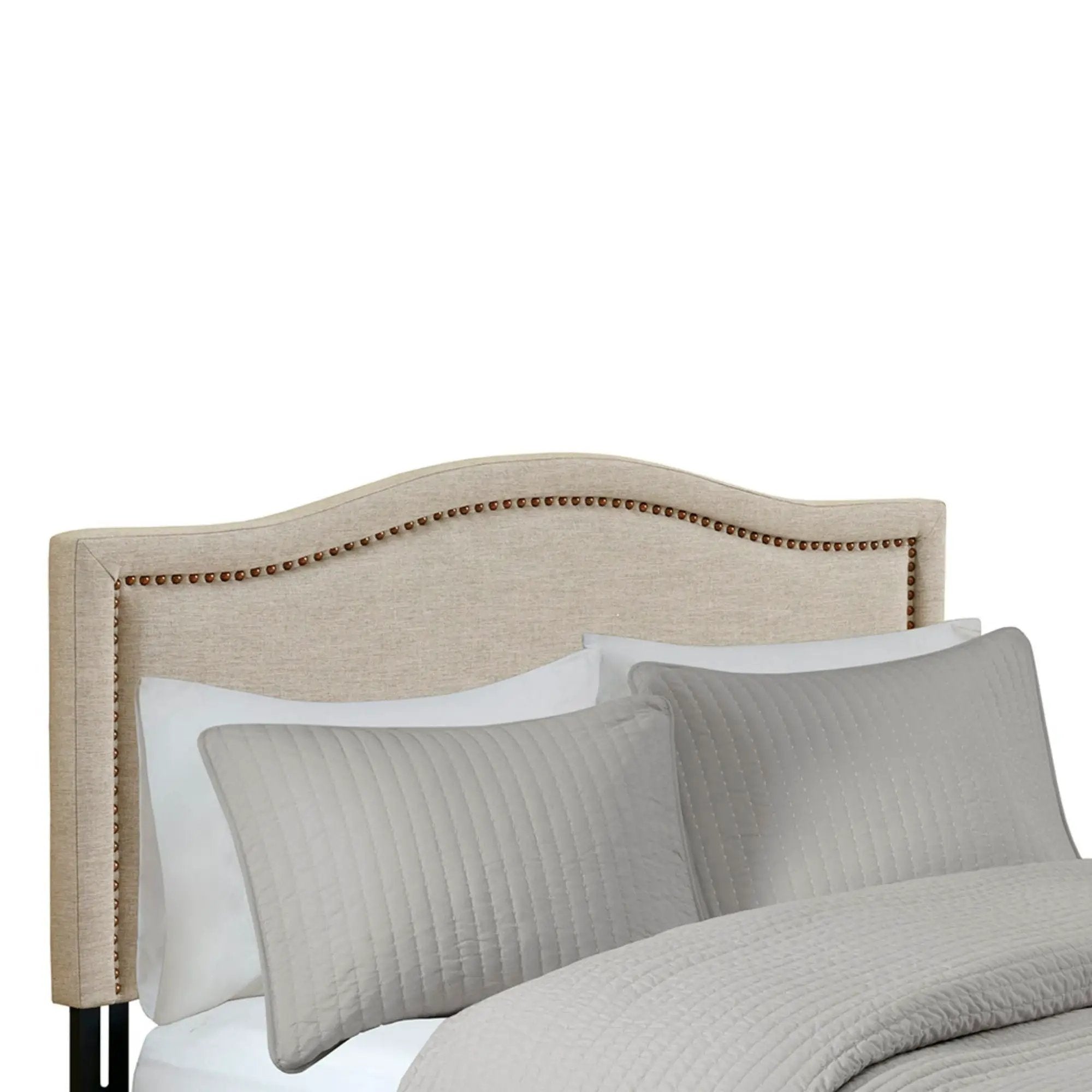 Elegant Panel Headboard With Copper Nailheads And Adjustable Metal Legs by HouseOfZazla