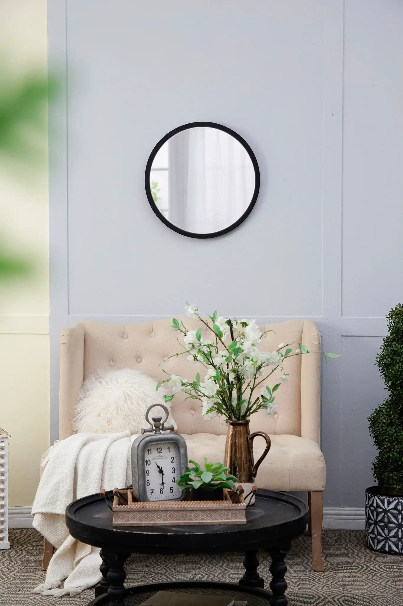 Circle Wall Mirror With Wooden Frame for Living Room by HouseOfZazla