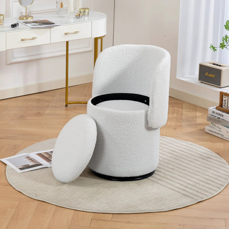 Barrel Chair & Built In Storage, 360° Swivel - Beige by HouseOfZazla